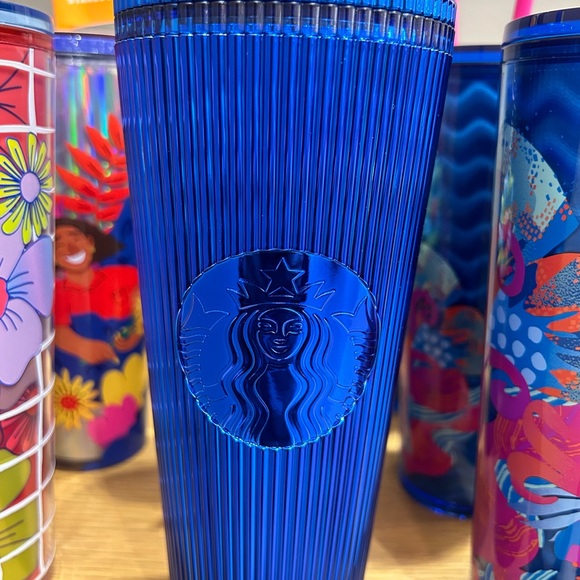 Starbucks Blue Pleated Chrome Cup Anodized Metallic Tumbler Venti 24oz New 2024 - Picture 17 of 17